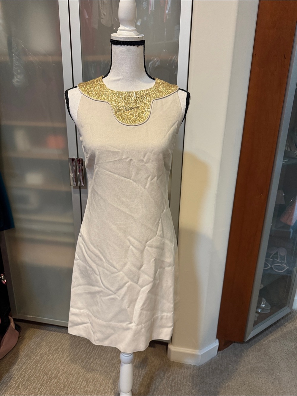 Shoshanna Cream Mini Dress with Gold Embellished Yoke
